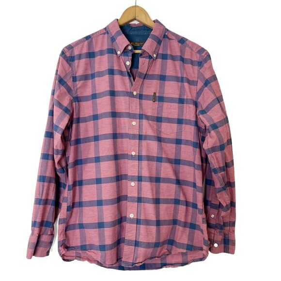 Ben Sherman Pink Blue Plaid Men's Casual Shirt Button Front Large - Picture 1 of 8